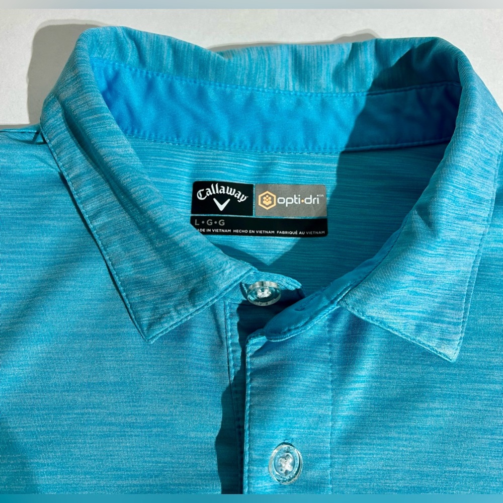Callaway Golf Polo Shirt Mens Large Short Sleeve Opti Dri Logo Teal Blue